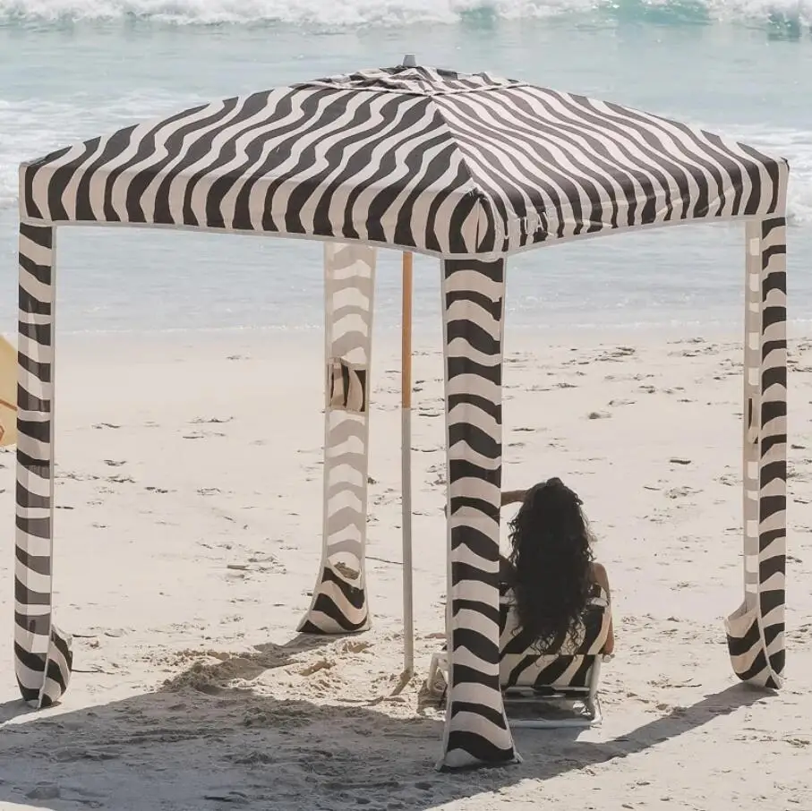 Custom Print Luxury Ultimate Outdoor Large Sun Shelter Umbrellas Portable Wooden Pole1.8m Morden Beach Cabana Tent for High Wind