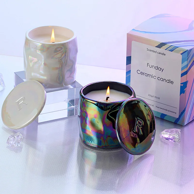 Luxury Colorful Scented Candle Custom Logo Exclusive Label Candle Container Vessels Ceramic Jars For Candles