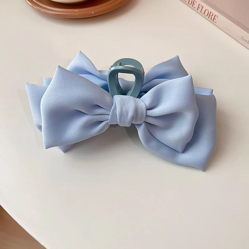 Korean Elegant Women Satin Bow Hair Claws Grab Hair Clips Large Sweet Butterfly Bowknot Shark Clip Ponytail Clips Hairgrips