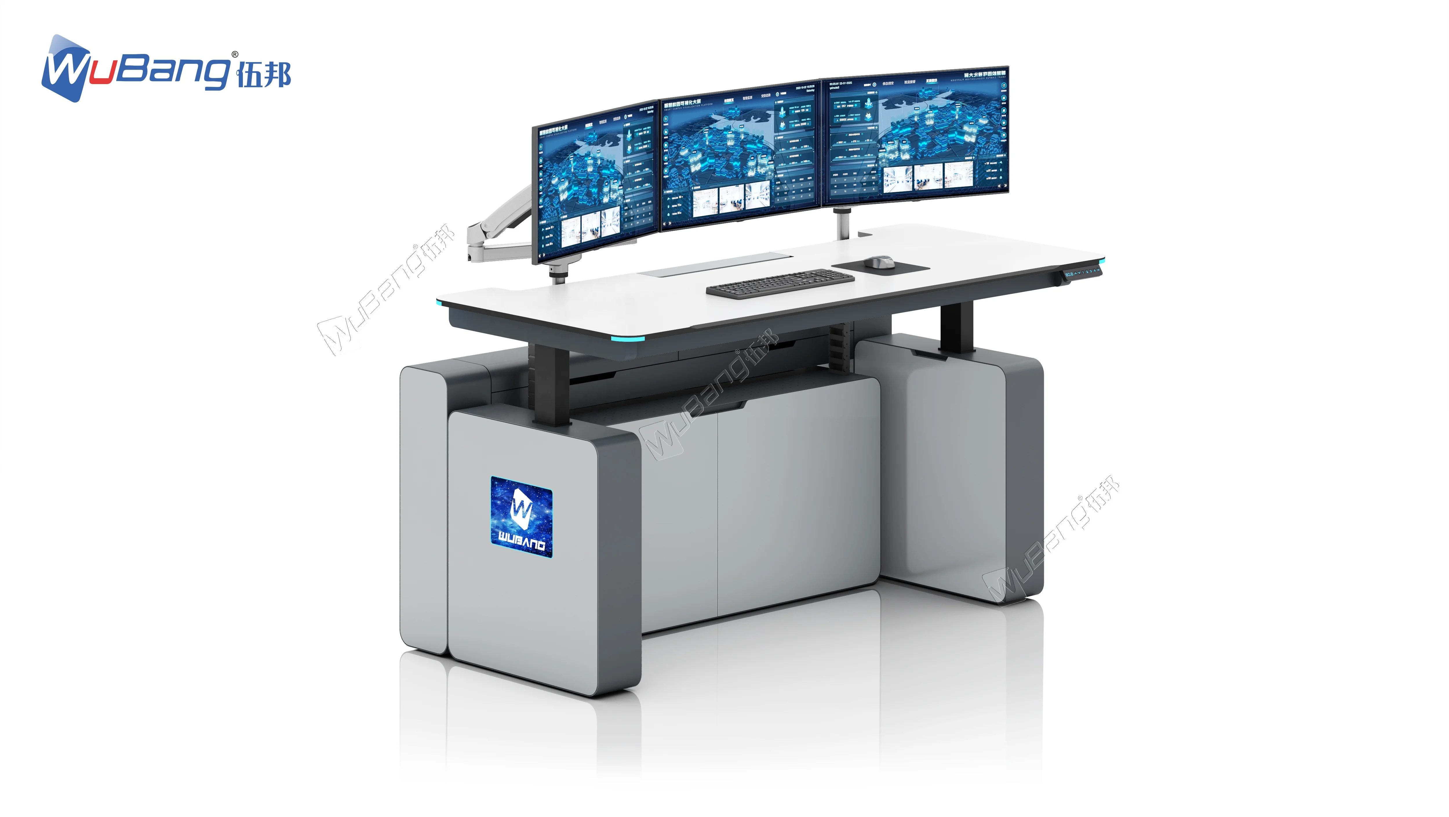 Heavy-duty Lift Column Standing Console Monitoring Room Console Command Center Furniture With Storage