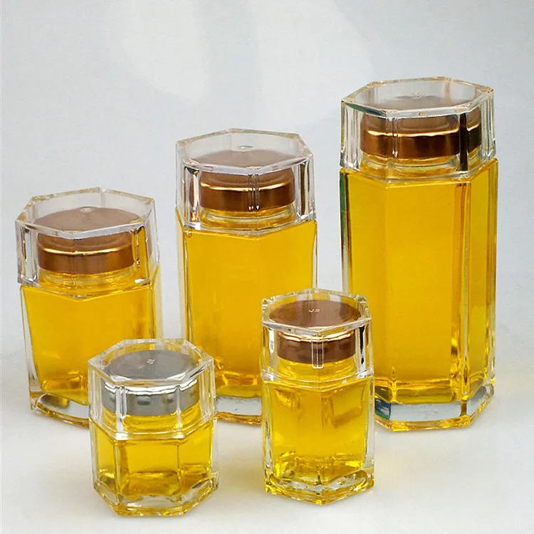 hot selling wholesale price available different sizes high end hexagon glass honey jar
