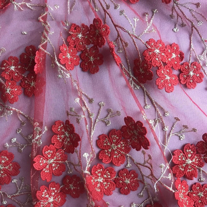 
Factory wholesale latest korean style lace tulle fabric floral/mesh embroidery fabric handmade 