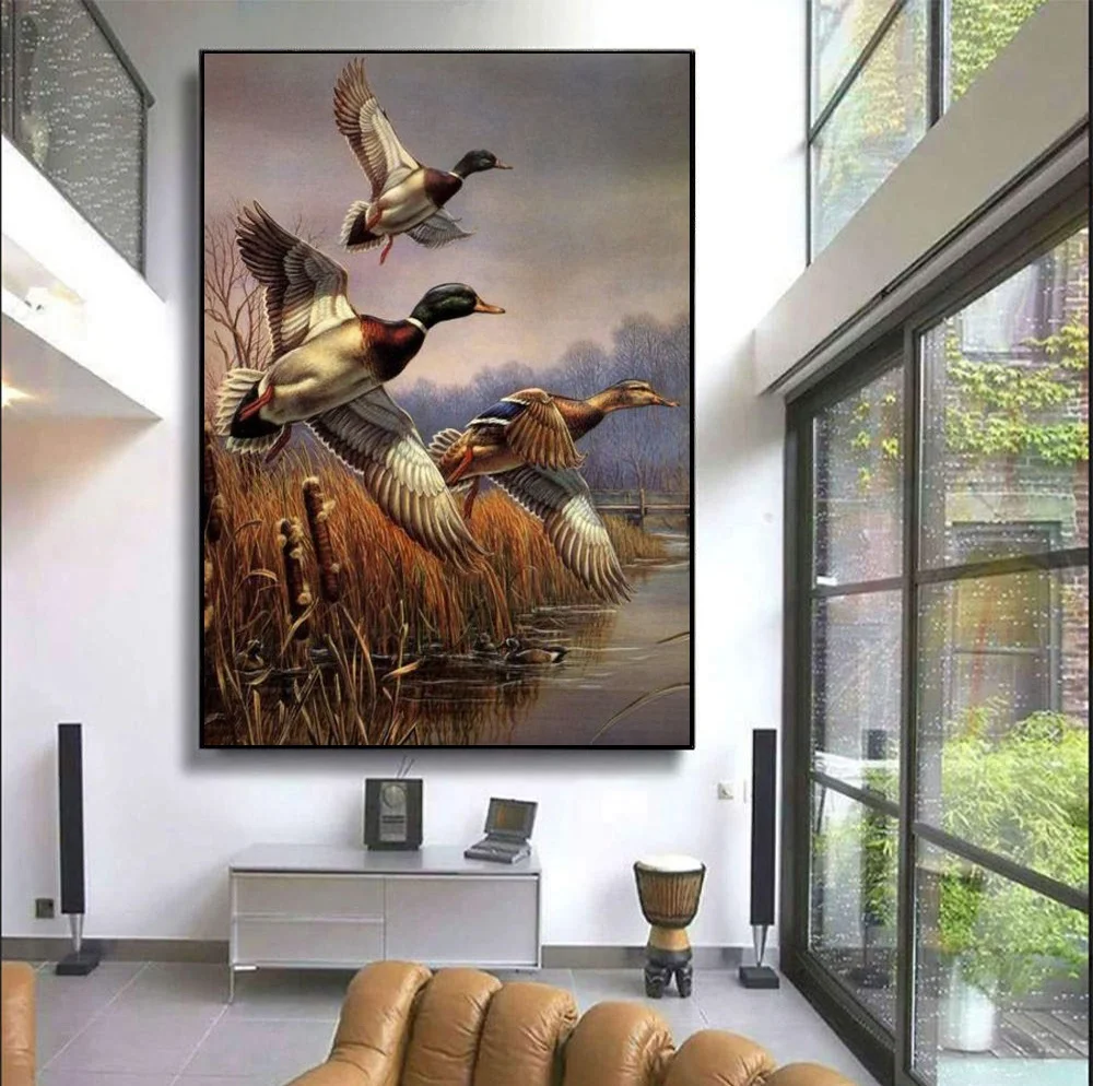 Wall Art Realism Flower and Bird World Portrait Painting Wild Duck Pure Hand-painted Oil Painting with Frame