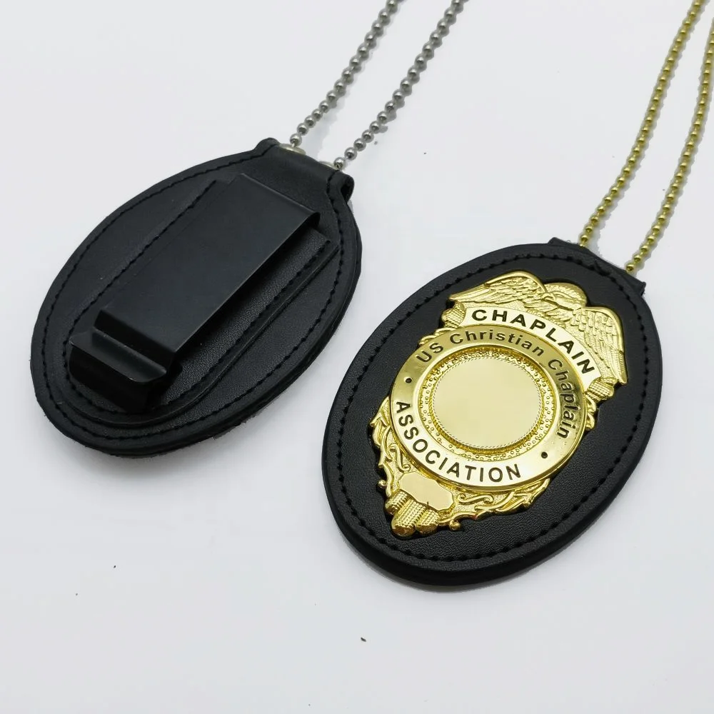 Factory Customized Logo 3D OEM Enamel Gold Plated Zinc Alloy Metal Leather Wallet Holder Guard Security Badge
