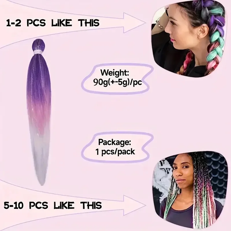 Long Straight Colorful Synthetic Crochet Hair Extensions Pre-Stretched Braiding Hair Mix Tinsel with Pre-Stretched Braiding Hair