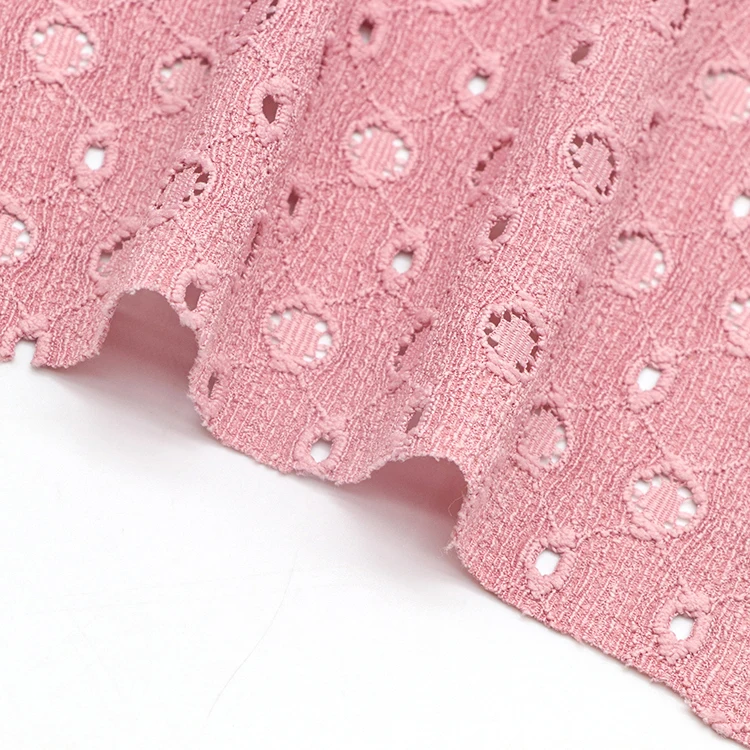 Fashion Polyester Jacquard Stretch Knit Garment Plain Dyed Hole Jacquard Skirt Dress Fabric