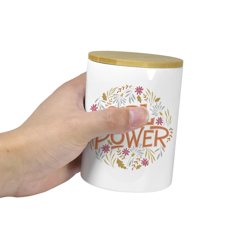 15oz sublimation white blanks custom ceramic candle jars with bamboo lid