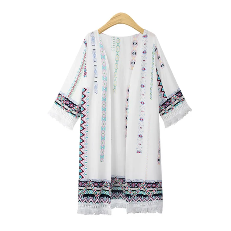 
Hot Sale Wholesale Summer Bohemia Beach Long Cardigan Plus Size Long Sleeve 