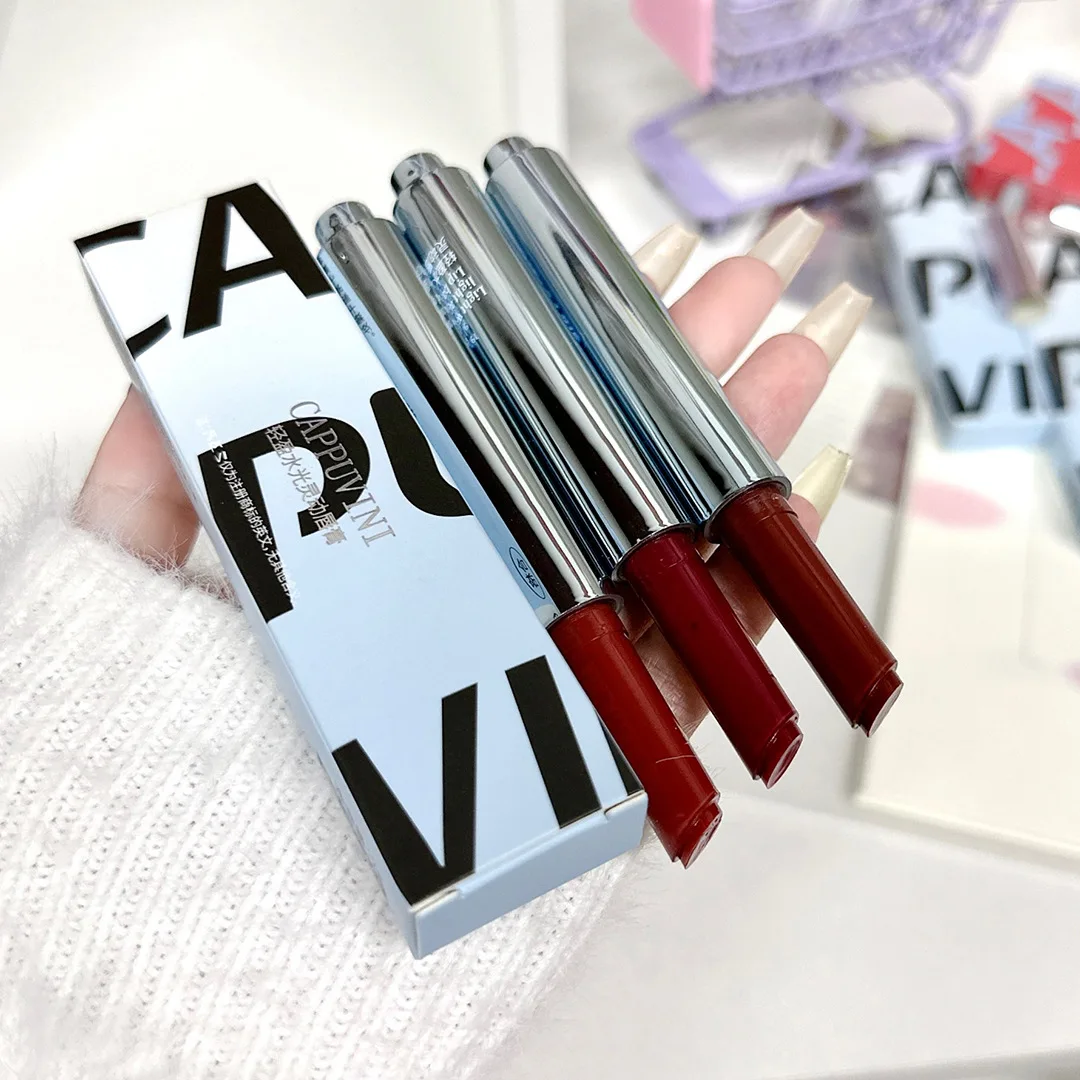 Cappuvini Slim Press Mirror Lipstick Glossy Solid Lip Oil Plumping Lips 6 Colors Nourishing Long Lasting Waterproof