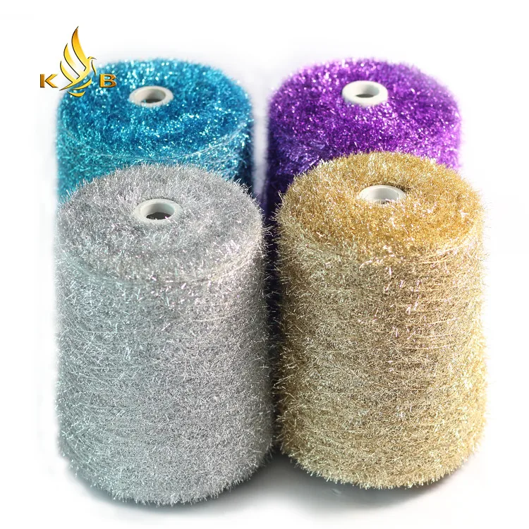 Kingeagle shining 100% polyester metallic fiber feather yarn for knitting garments