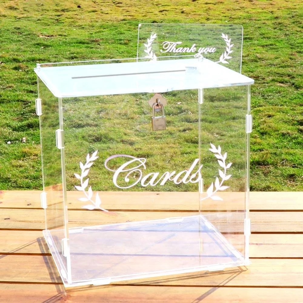 OurWarm 25.5*23*26cm Wedding Anniversary Baby Shower Decoration Acrylic Clear Wedding Card Box with Lock