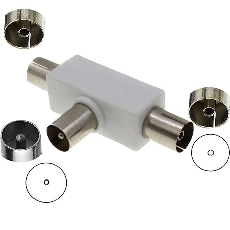 OEM Hot sale 2 Way TV T Splitter Aerial Coaxial Cable Male to 2 Female Connectors Adapter