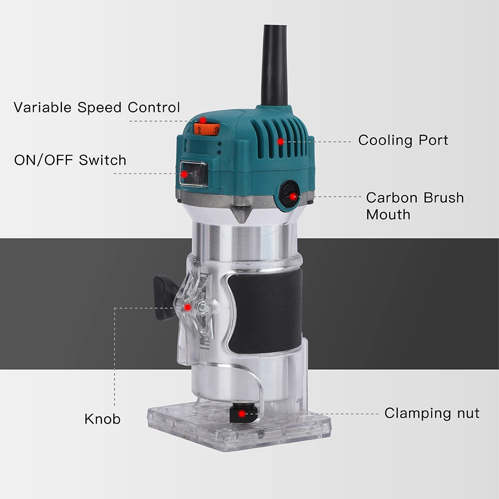Electric Trimming Machine 230V 6 Speeds Adjustable Electric Hand Woodworking Trimmer Power Routers 6mm 6.35mm 8mm