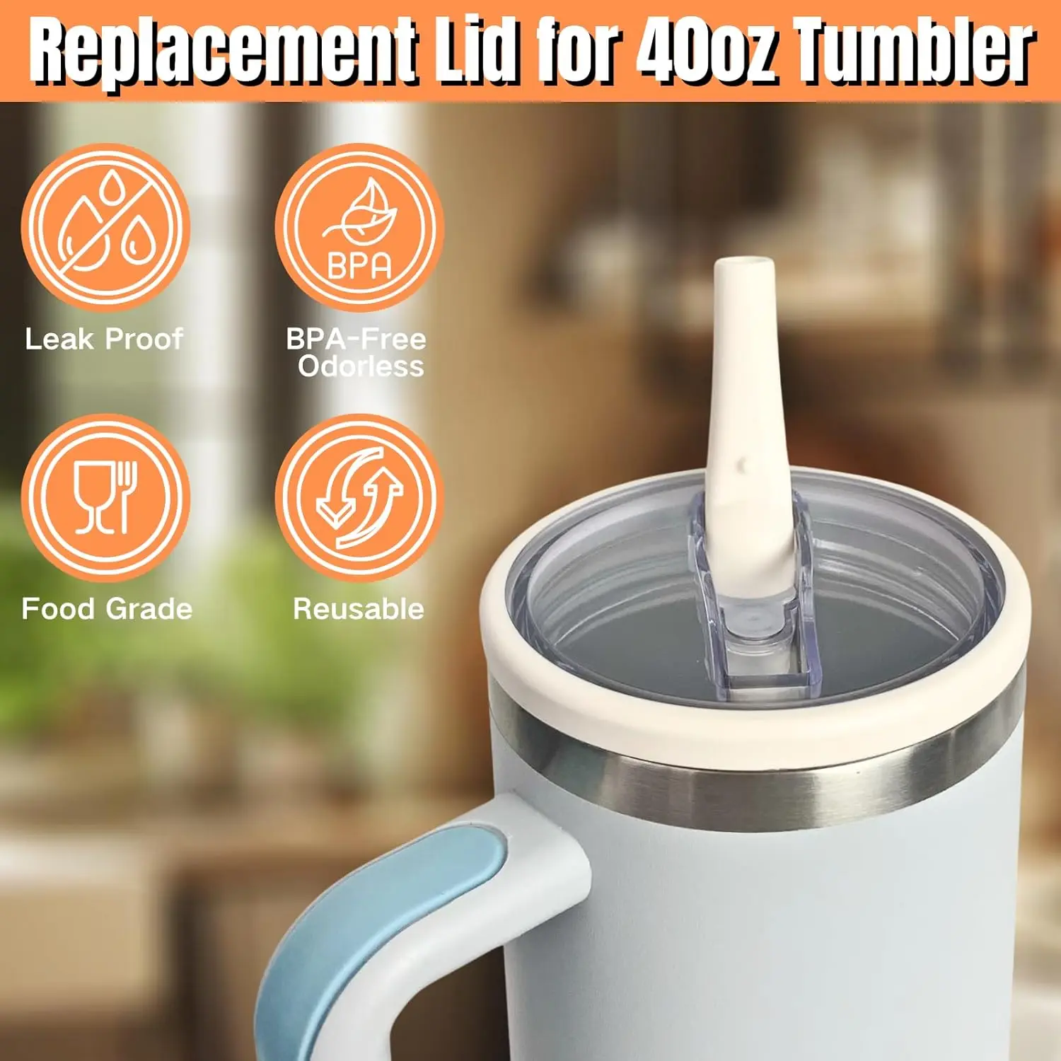 2 Pack 40 oz Tumbler Flip Straw Lid Replacement Compatible Top Replacement Reusable Tumbler Cover,TLX0217