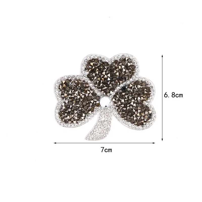 Wholesale Fashion Dress DIY Accessory Iron On Patch Hot Melt Black And Clear Crystal Rhinestone Flower Applique Patch