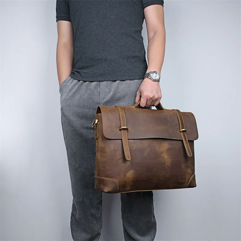  Качественная удобная прочная офисная деловая сумка в стиле ретро кожаный мужской портфель ручной работы для