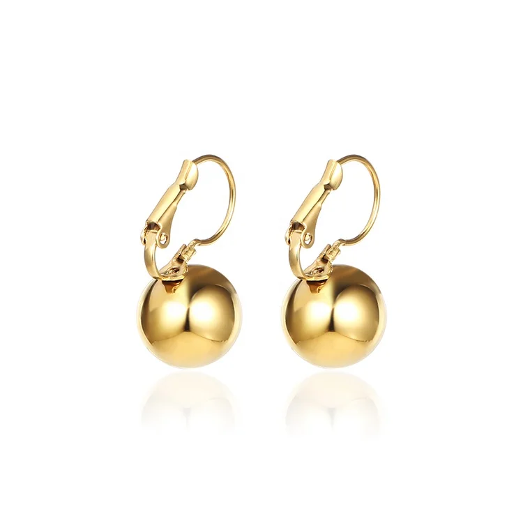 
INS Hot Stainless Steel 12MM Round Hollow Big Bead Ball Huggies Earrings For Women 