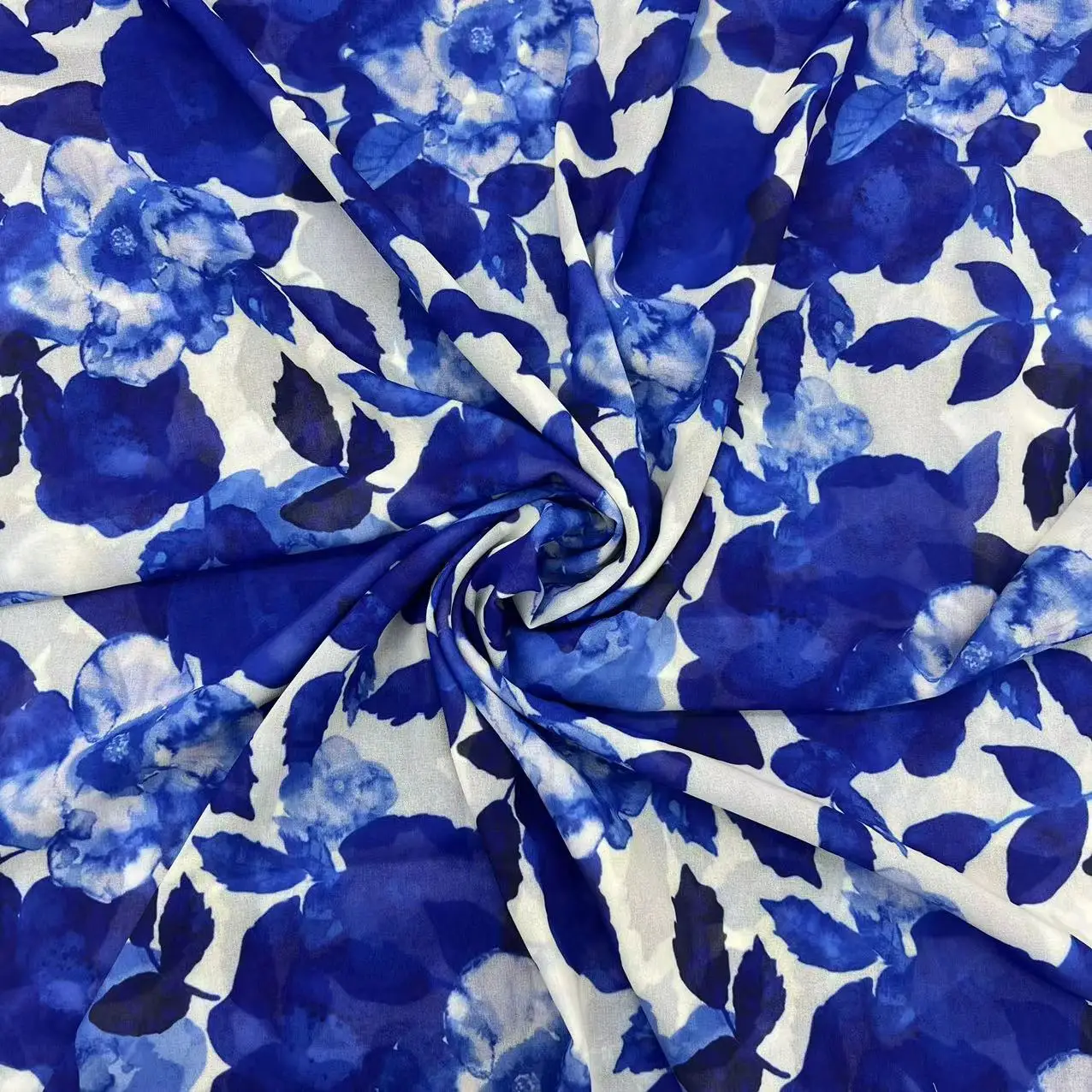 later fashion royalblue big floral digital print fabric 70gsm 100%polyester composite silk chiffon