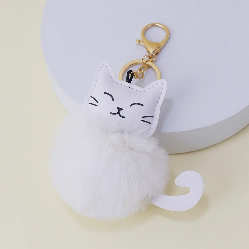 High-quality cute leather cat tiger fur ball keychain luggage car decoration accessories all-match pendant holiday gifts