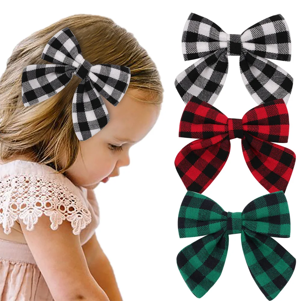 Dropshipping Classic plaid  hairgrips Baby Hair Clips jojo hair Bows kids Barrettes Girl Hair Accessories