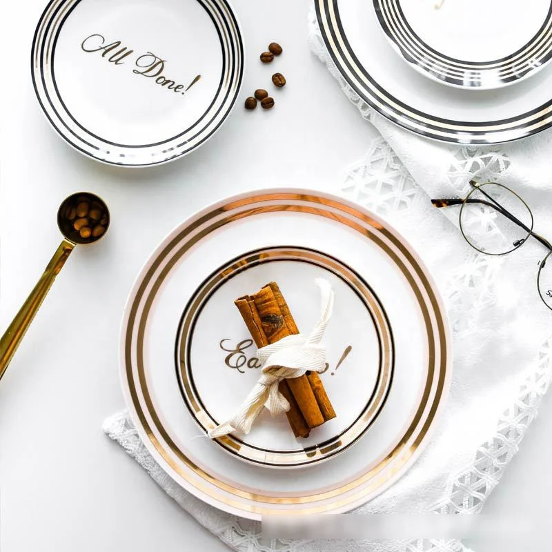 Hot Sale Hand Writing Bone China Porcelain Dinner Sets Fashion Charge Plates Ceramic Dinner Set For Restaurant