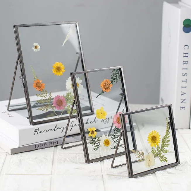 Hot sale High quality floating glass box with metal frame metal picture photo frame for home decor crafts