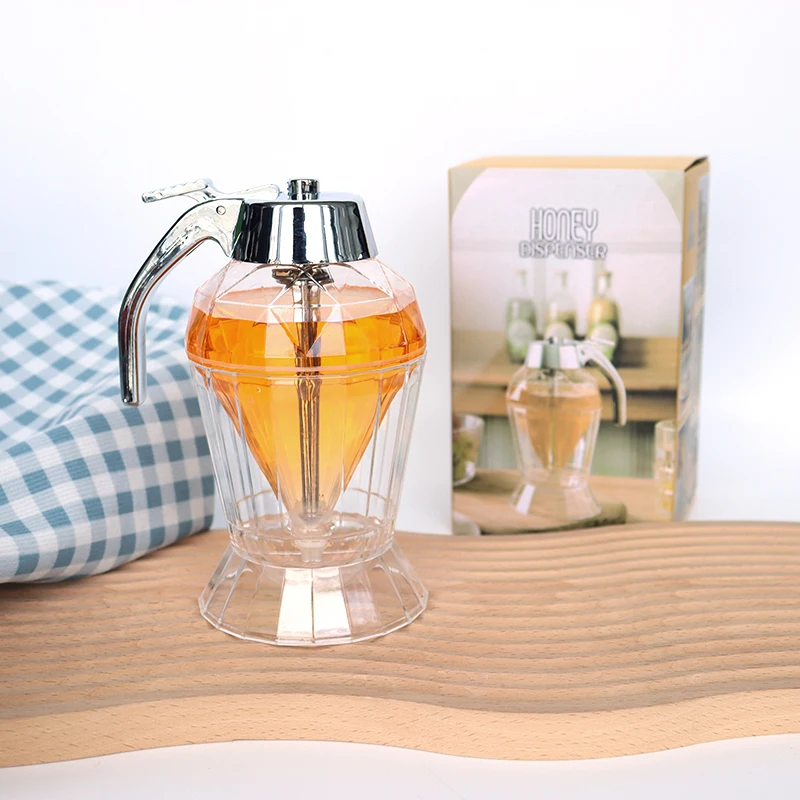 Factory 200ml Honey Dispenser No Drip Maple Syrup Dispenser Bee Drip Storage Pot Jar with Stand Multi Function Honey Dispenser