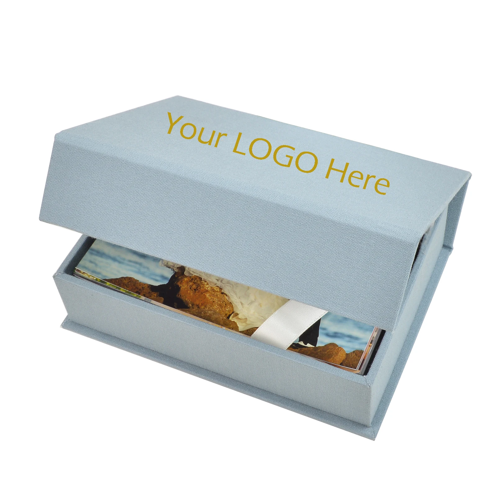 Linen Photo Box for 4x6 Pictures | Wedding Photo Storage | Newborn Keepsake Boxes with magnet closed