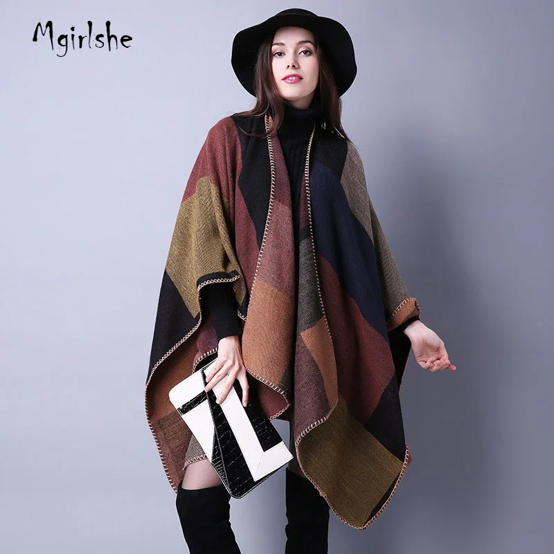 
Mgirlshe Women Travel Shawl Cashmere Feel National Style Split Thick Cloak Scarf Shawl Scarves Shawl Wintering 