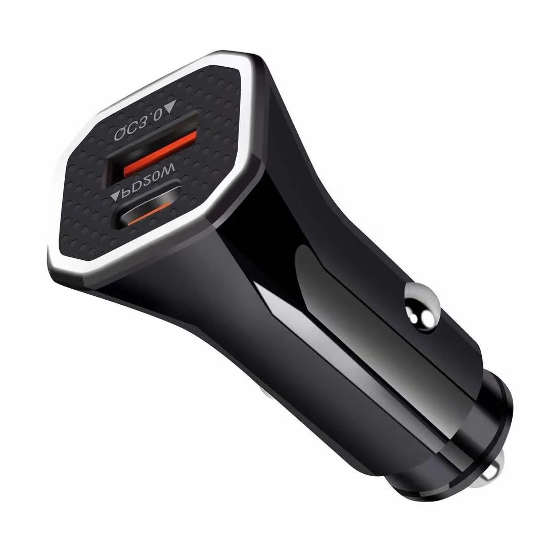 Dual Port 36W Travel Car Charger Adapter USB C Charger PD 18W QC3.0 18W Charge for Mobile Phone (Black)