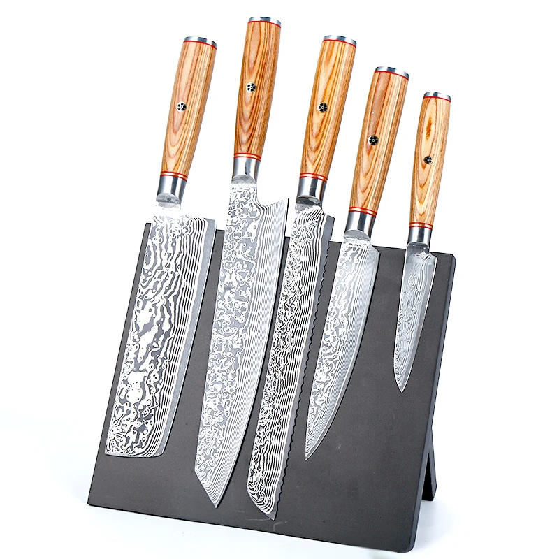 Damascus Knife Set of 5 pcs Damascus Steel Blade with VG10 Core Professional Knife Set with Pakka Wood Handle-HD14495-L