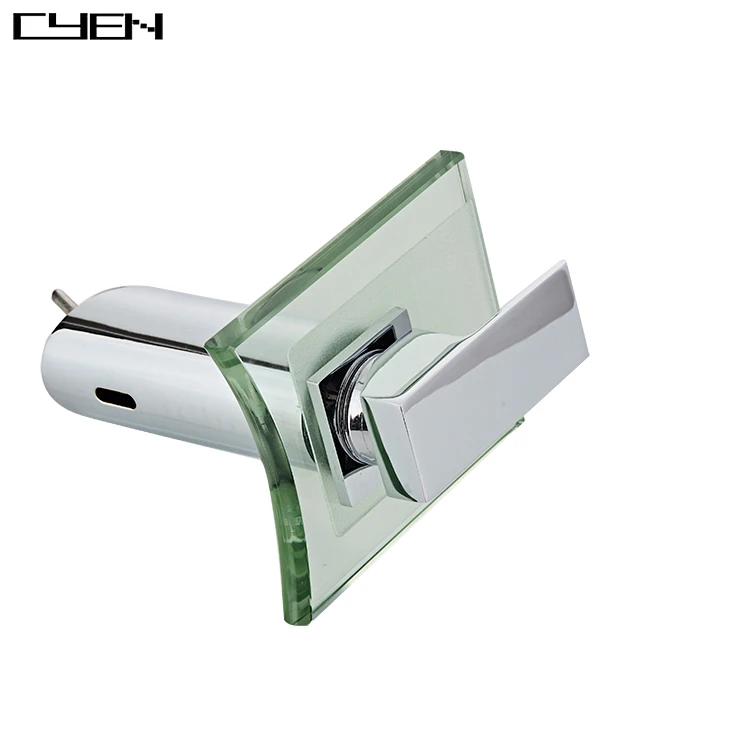 CYEN New Design Waterfall Single Hole Single-Handle Low-Arc Bathroom Faucet With Glass Spout In Polished Chrome