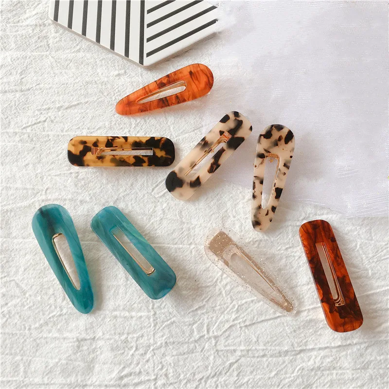 Hot Sale Acrylic Water Drop Square Side Clip Duckbill Clip Resin Drop Shape Hair Claw