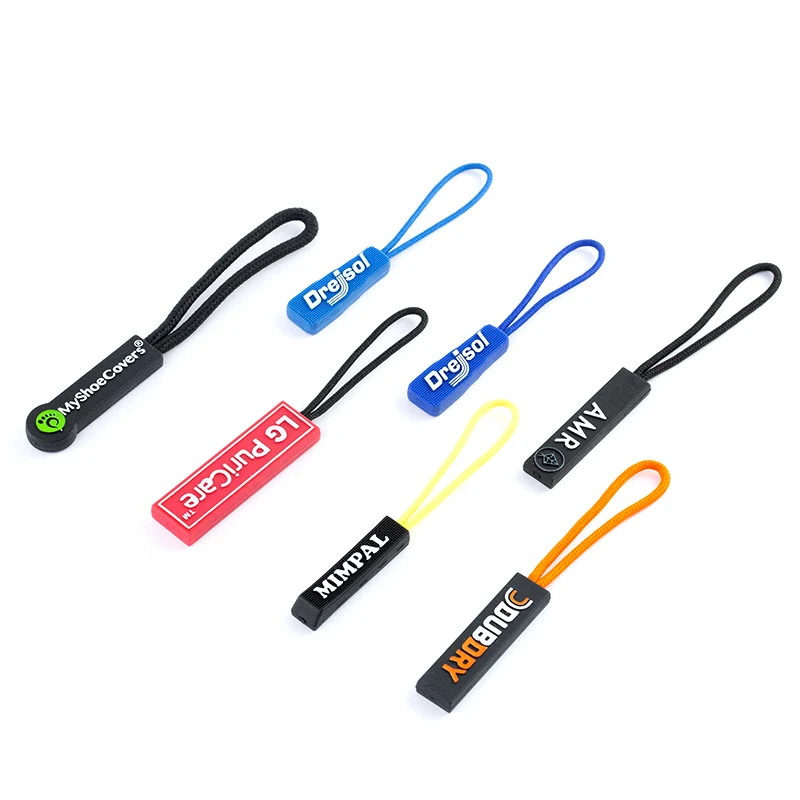 Custom TPU PU Zipper Pull Custom LOGO Rubber Zipper Puller With String