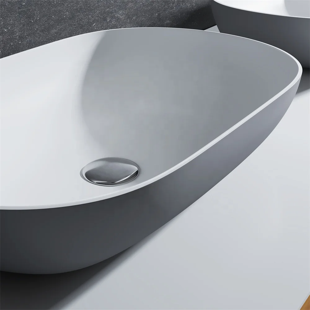 Foshan Sanitary Ware Solid surface basin Manufacture Matte white and grey stone basin Matte Gray artifficial stone sinks