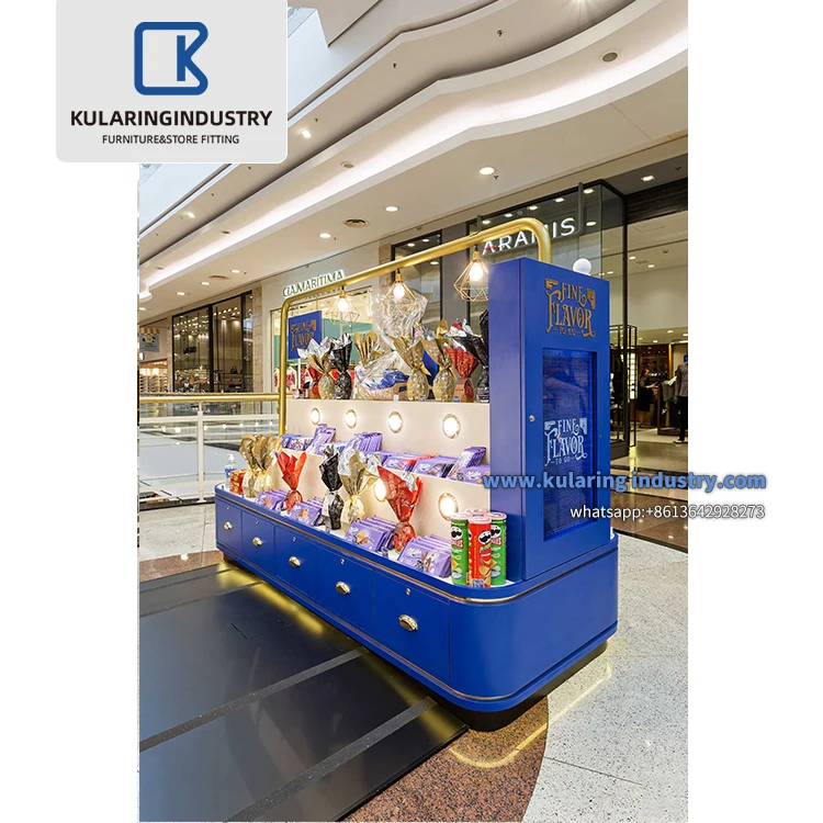 Shopping Mall Kiosk Design Chocolate Wooden Kiosk for Sale Best Quality Food Display Showcase
