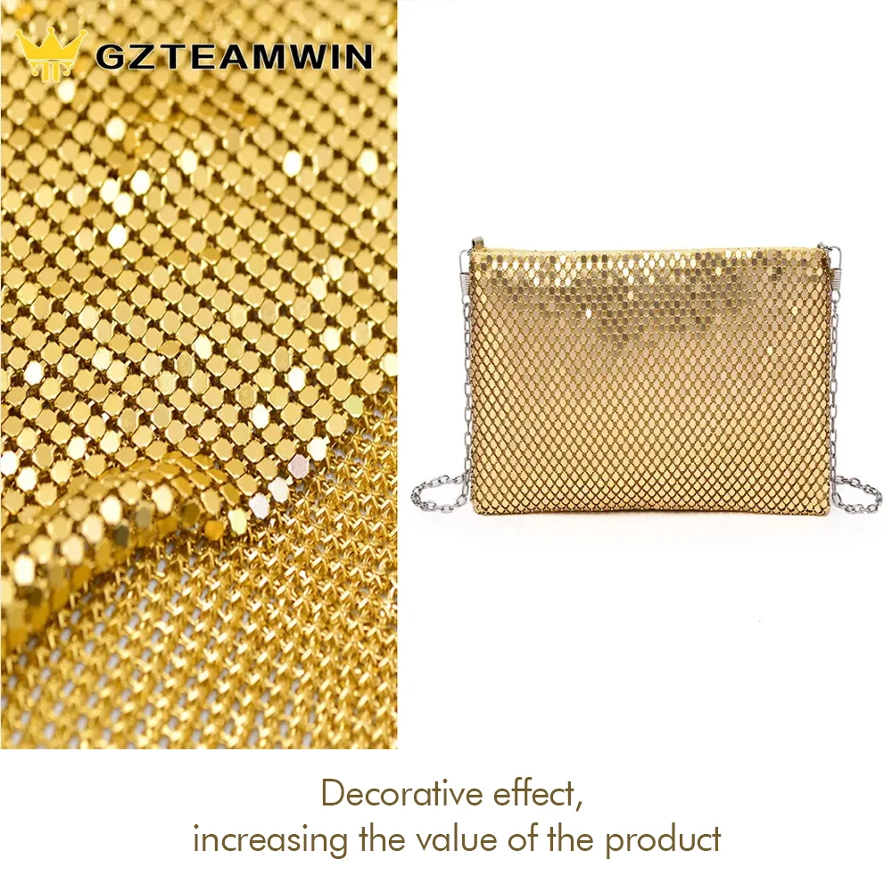 RTS 3mm Garment Accessories Gold Aluminum Fabric Metal Sequin Mesh Aluminum Metallic Fabric For Dresses