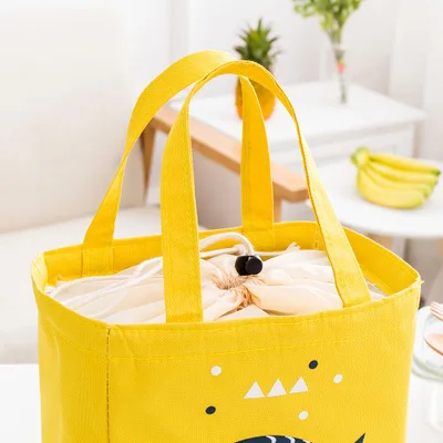 Stylish Cute Reusable Women Insulated Picnic Drawstring Cooler Canvas Lunch Tote Bag cooler lunch bag
