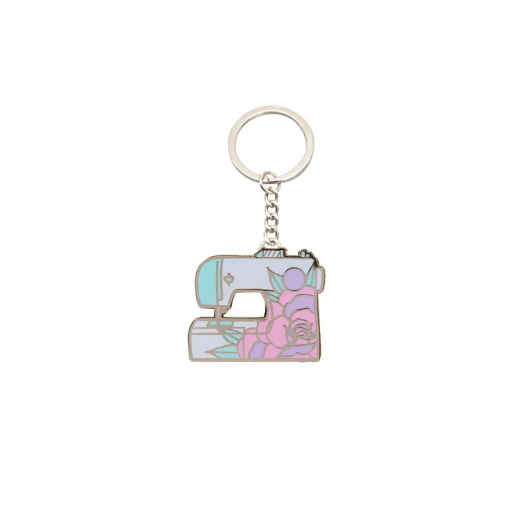 Wholesale Cute Custom Logo Sewing Machine Keychain Tape Measure Button Enamel Keyring Needle Flower Sew Keychains Llavero