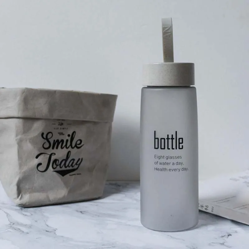 Couples/friends cute cheap gifts With Rope Portable BPA FREE frosted measuring plastic water bottle with fiber lid