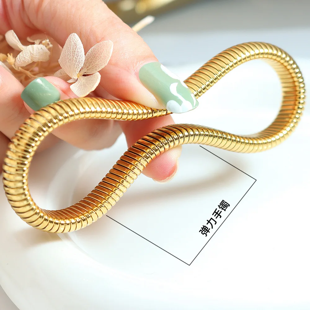 Stainless Steel Elastic Bangle Bracelet Men Women Wrist Fashion Jewelry Flexible Wide Wristband Stretch Link Chain Bracelet