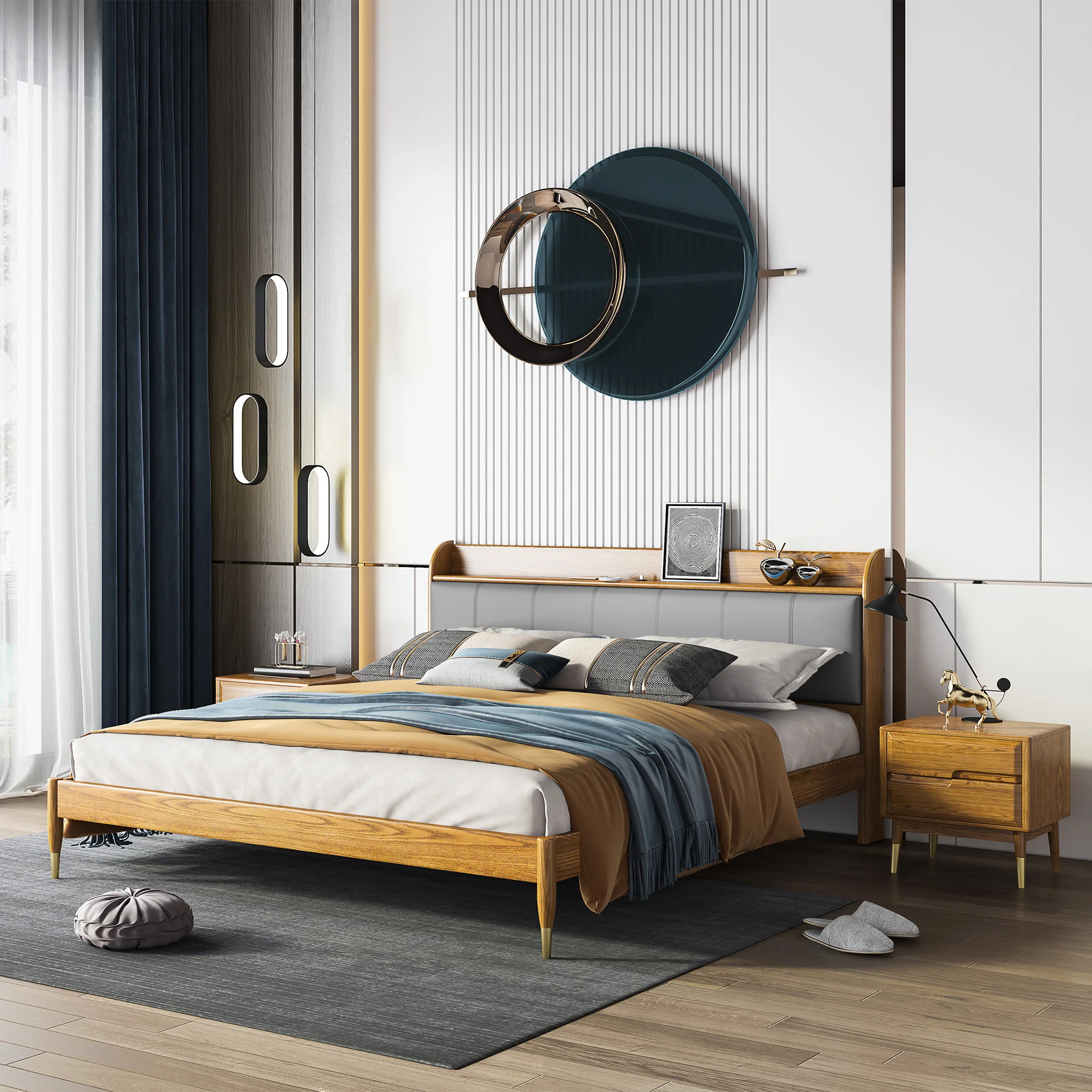 Wooden bedroom Durable furniture King Size Bed Solid wooden Ash Bed room set Furniture Manufacturer