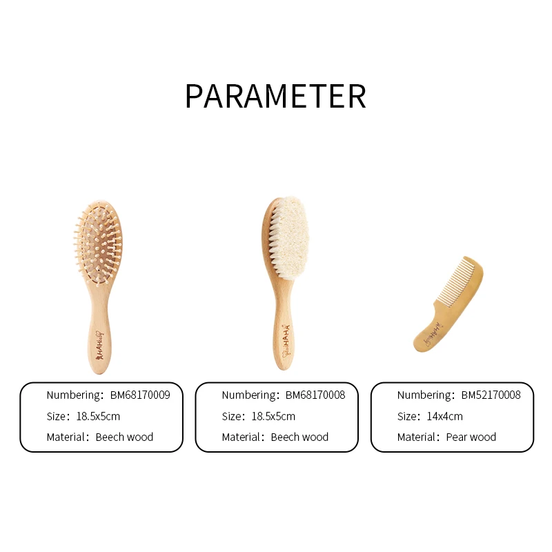 wholesale wooden goat hair brush and comb set for newborns grooming children brush eco-friendly massage brush custom logo