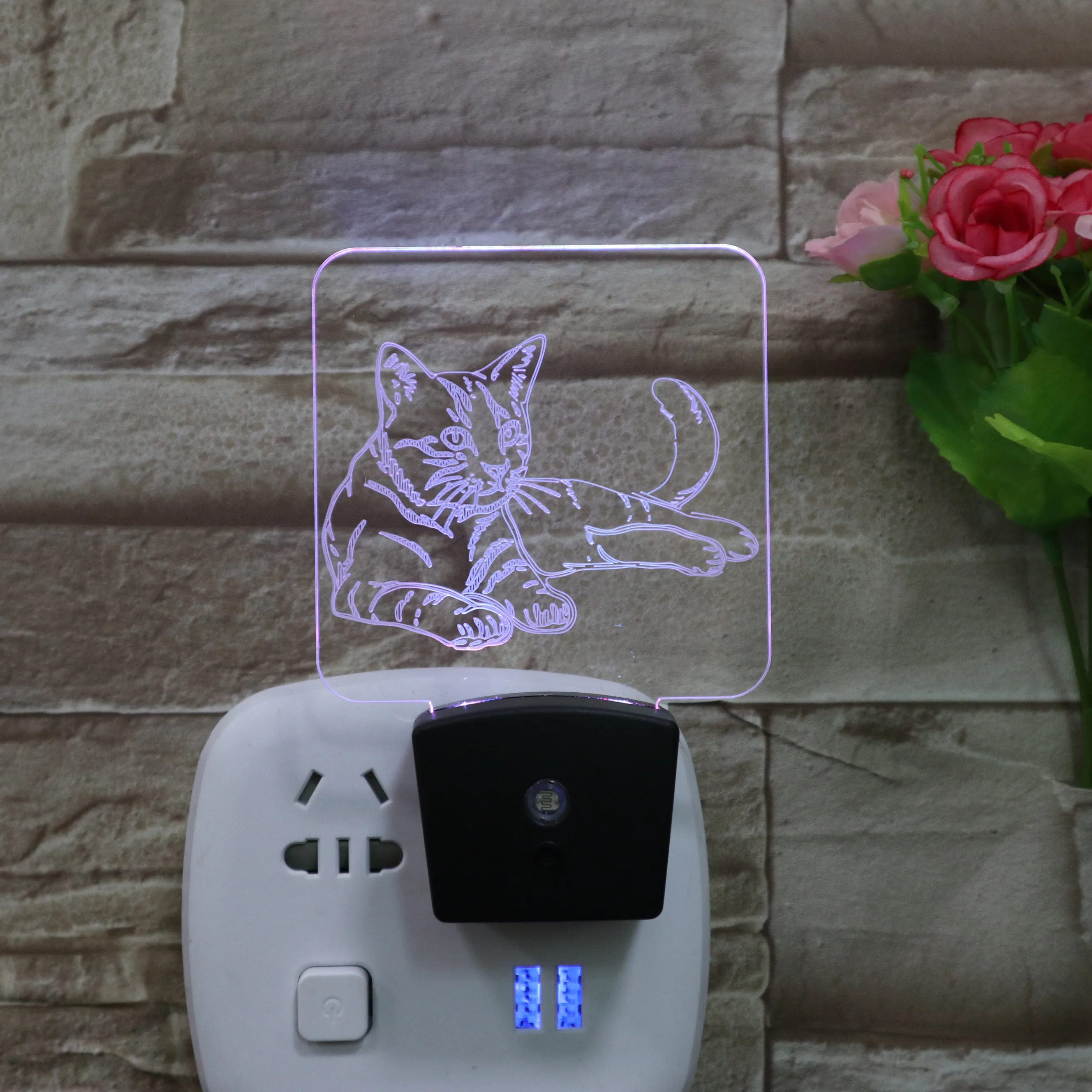 Cute cats animal shape dusk lamp light motion sensor acrylic lamp 3d led kids sleeping night light 7colors flashing lamp