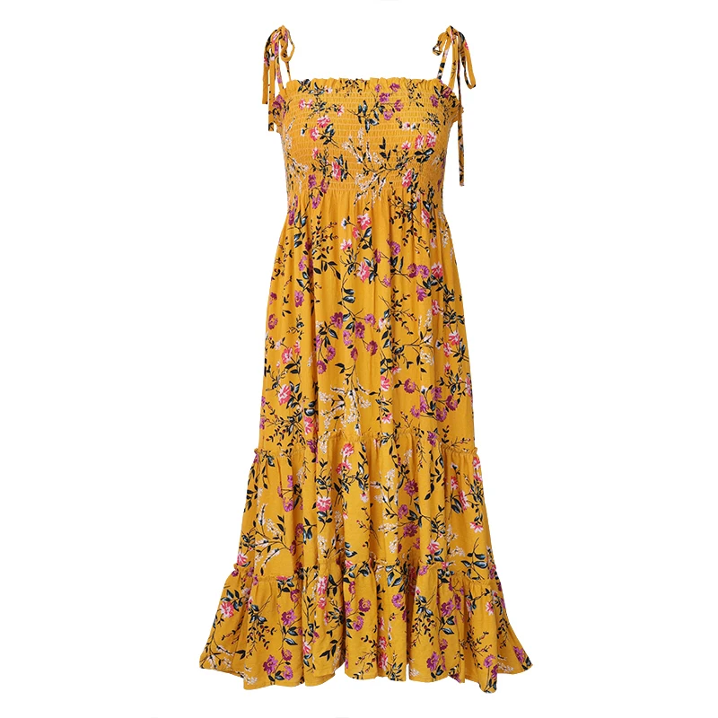 summer lady ruffle floral print bow tie slip beach embroidered casual dresses