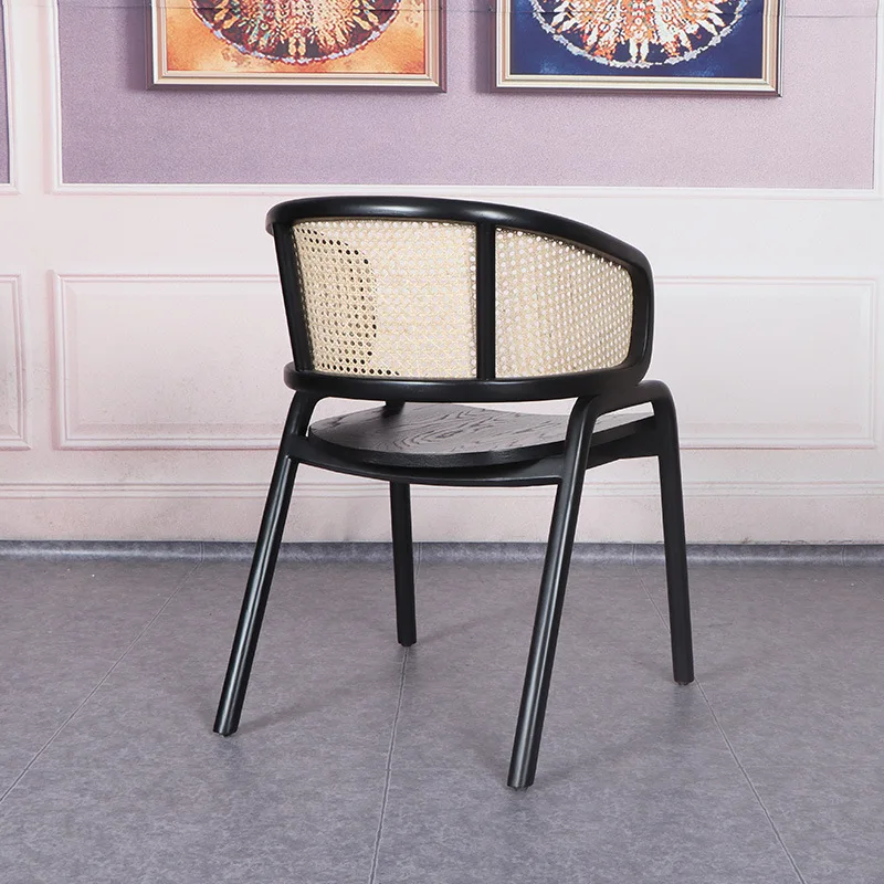 HANYEE Modern Elegant Luxury Antique Design Vintage Hotel Ash Solid Wooden Rattan Arm Wood Dining Chair