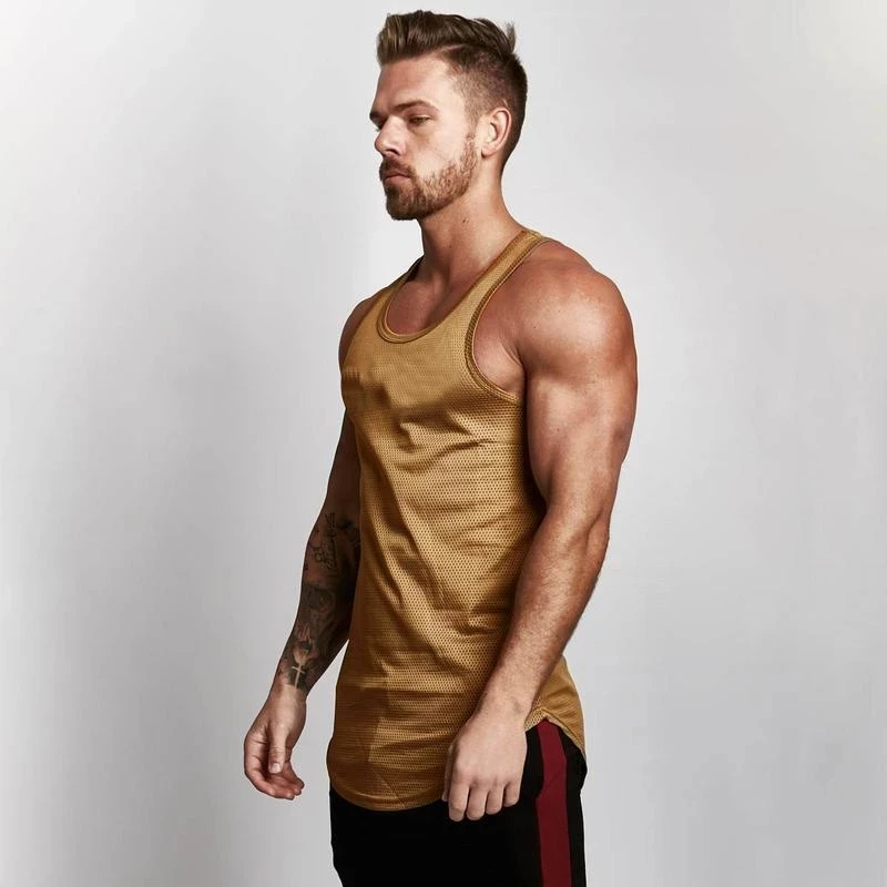Sidiou Group Bodybuilding Tank Tops Men Mesh Sport Tank Top Fitness Sleeveless Tops Tee Slim Fit Muscle Vest
