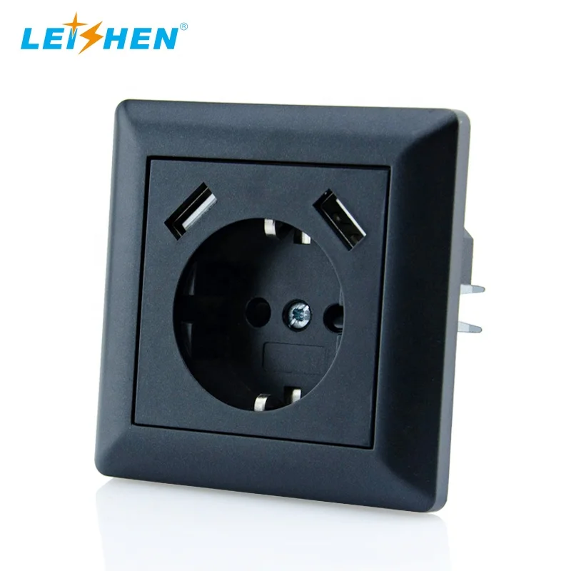 Factory Price Dual USBA German Wall Socket 3.4A 55*55mm Cover Style 16A EU USB Wall Schuko Socket For Home Furniture
