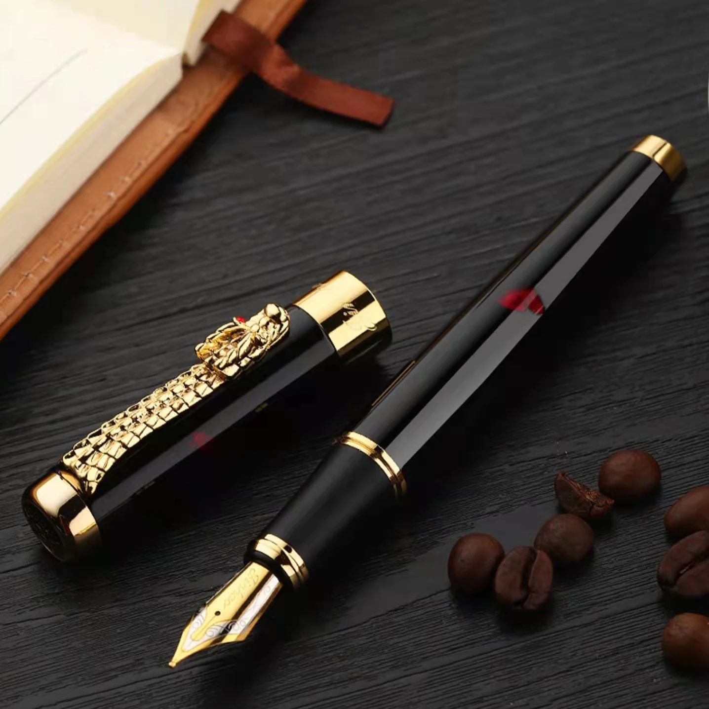 Ручка перьевая Jinhao Золотая с зажимом в виде головы дракона 1200