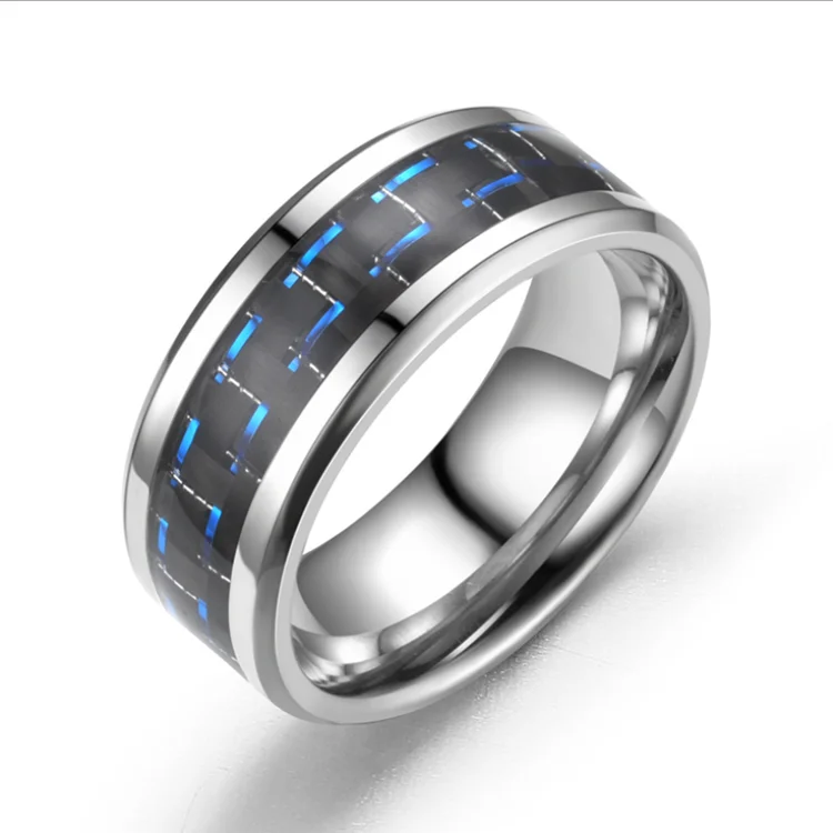 2021 New three-color carbon fiber couple ring men women unisex titanium steel ring geometric line stainless steel ring